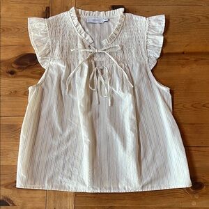 Greylin Ivory Striped Ruffle Blouse